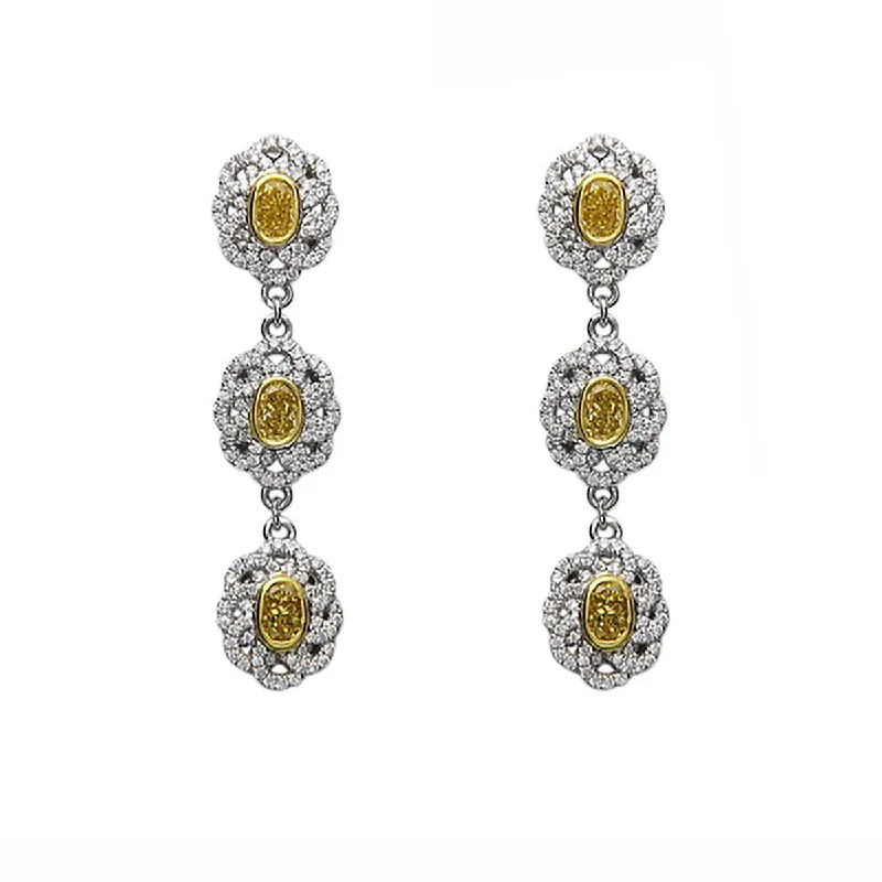 women’s gold hoop earrings-Fancy Yellow and White Diamond Pastel Drop Earrings