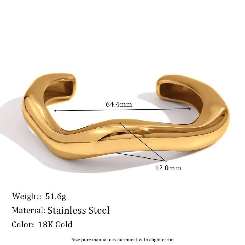 Exaggerated Irregular Liquid Wave Open Bracelet - Gold