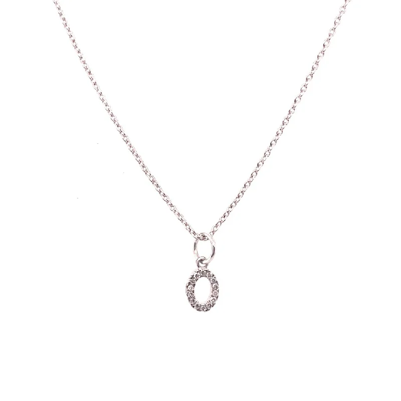 women’s rhinestone necklaces-0.05 Carat Diamond Initial "O" Necklace 14K White Gold