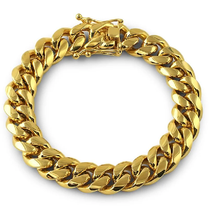 women’s luxury bracelets-3X IP Gold Miami Cuban Bracelet Stainless Steel 12MM