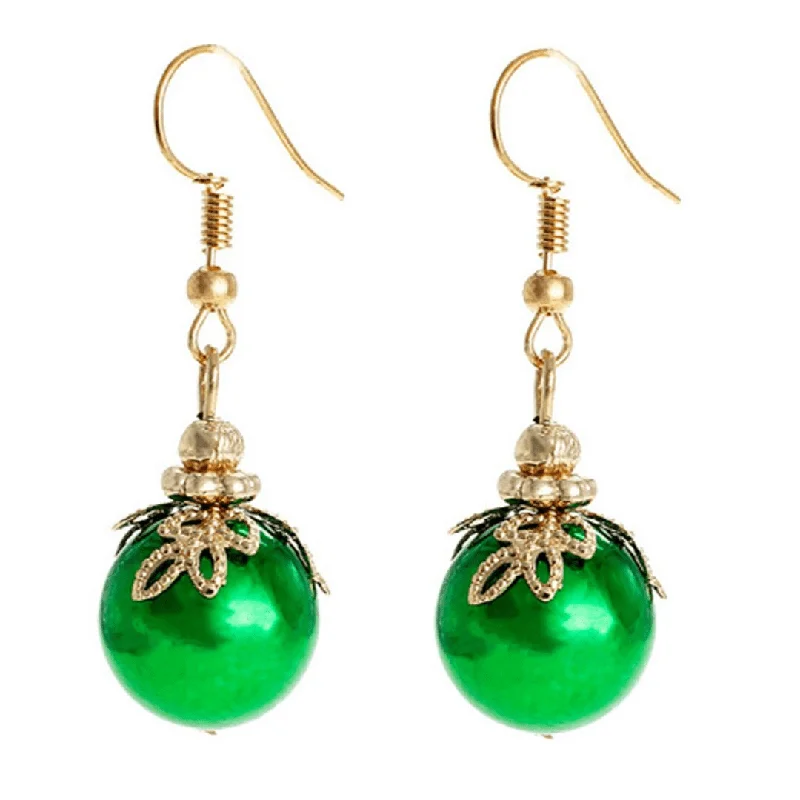 women’s gold hoop earrings-Green Ornament Dangle Christmas Earrings