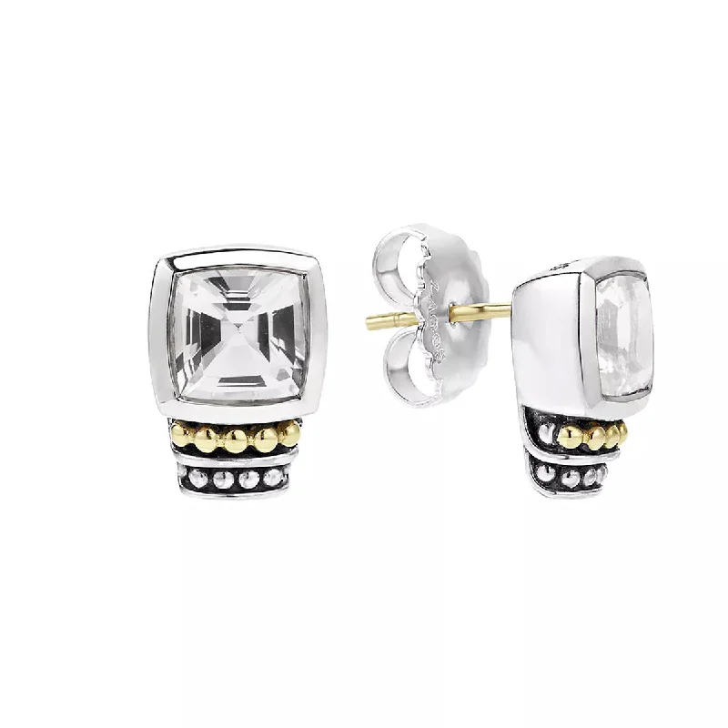 women’s modern earrings-Lagos Caviar Color Stud Earrings with White Topaz