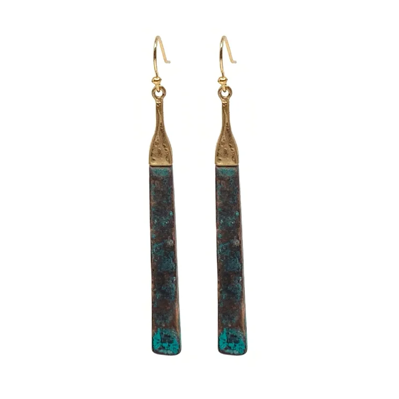 women’s textured earrings-Rustic Patina Bar Earrings