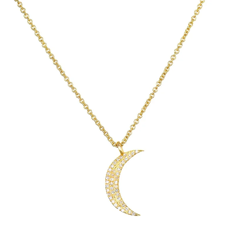 women’s minimalist gold necklaces-Moon Diamond 14kt Gold Pendant Necklace