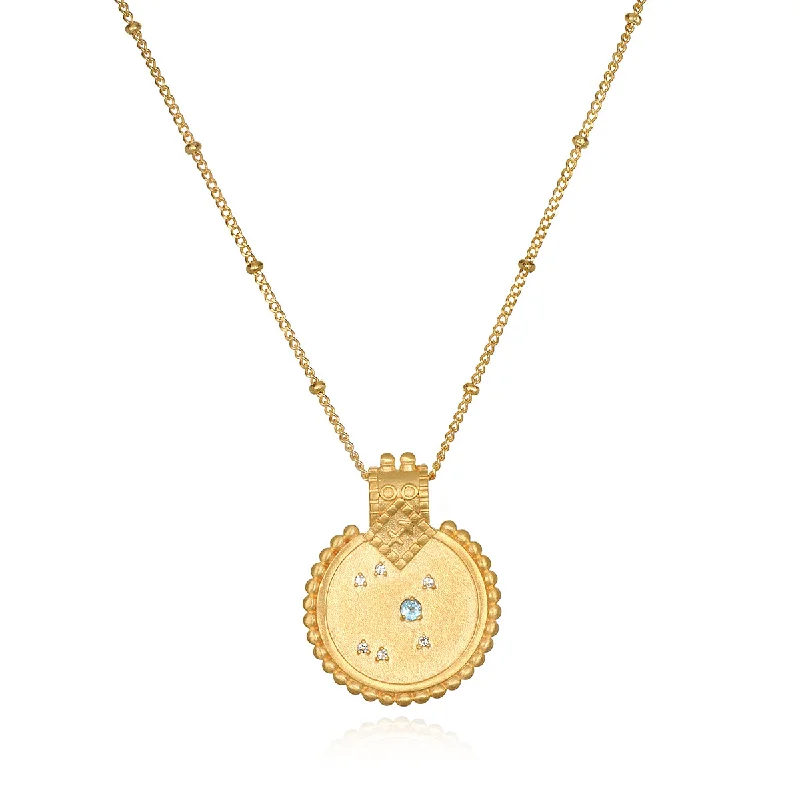 women’s unique gemstone necklaces-Mandala Zodiac Sagittarius Blue Topaz Necklace