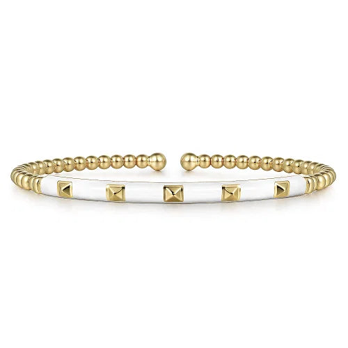 women’s stretch bracelets-Gabriel & Co. Two-Tone White Enamel  'Bujukan' Cuff Bracelet