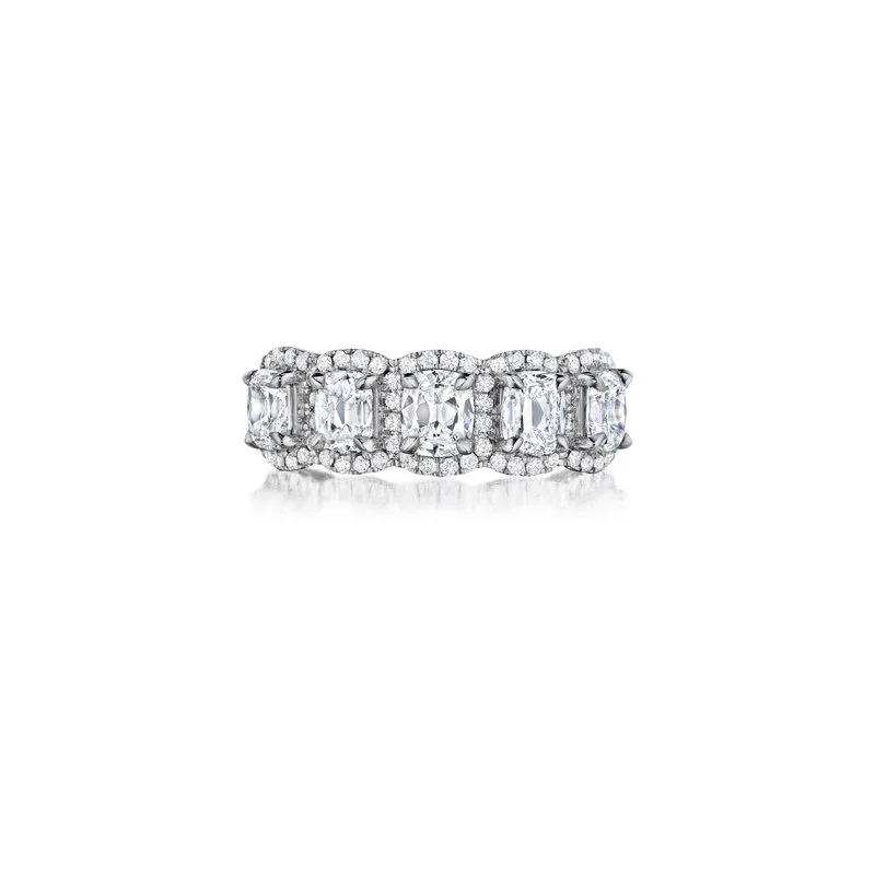 women’s pear-shaped engagement rings-Five Stone Diamond Halo Wedding Band