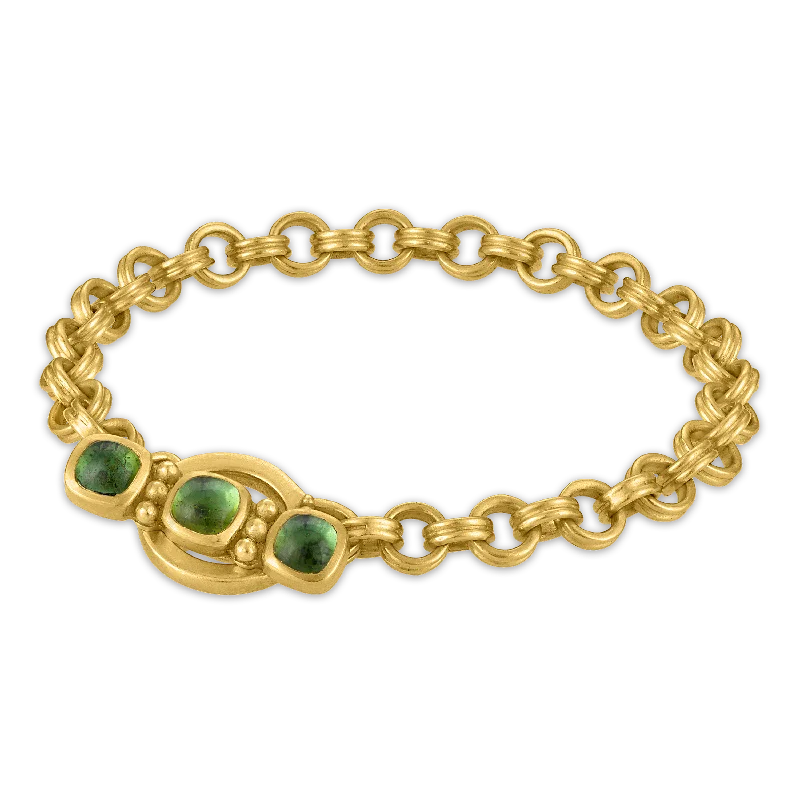 women’s wedding bangles-Green Tourmaline Double Link Chain Bracelet