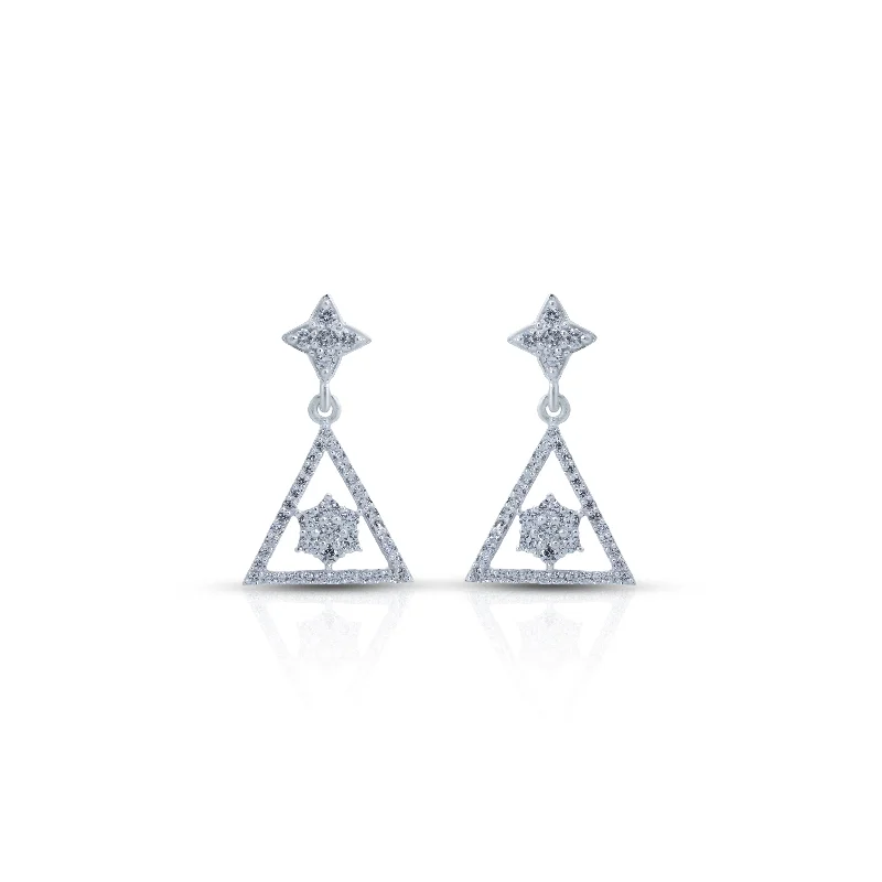 women’s statement earrings-Silver Triangular Earrings With a Star-Shaped Inside The Triangle