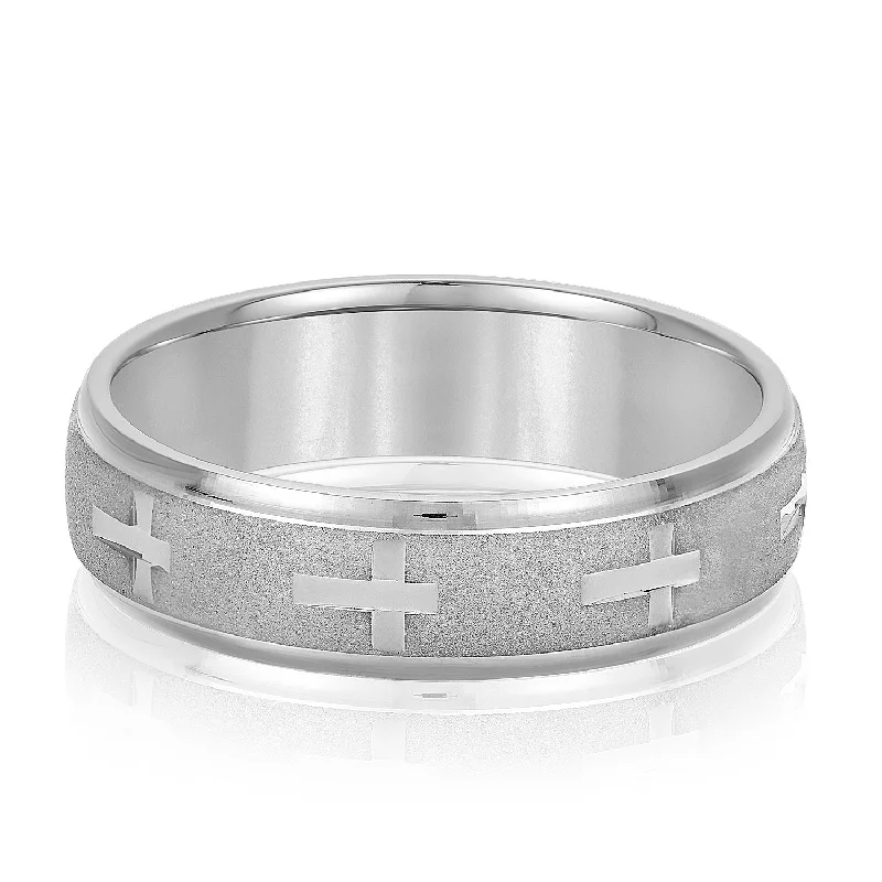 women’s engagement rings with side stones-Men's Cross Pattern Wedding Band