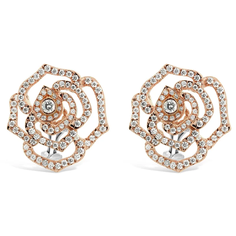 women’s rose gold earrings-Diamond Rose Collection Earrings with Clip Backs