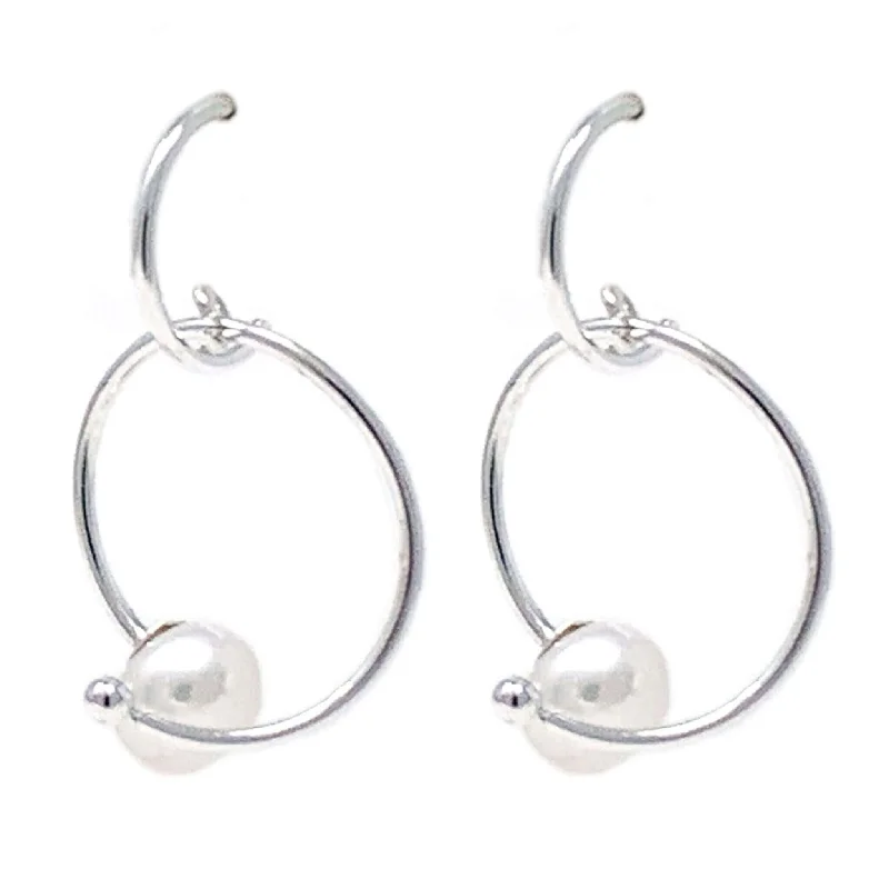 women’s teardrop earrings-Sterling Silver Ball Freshwater Pearl Hoop Earrings