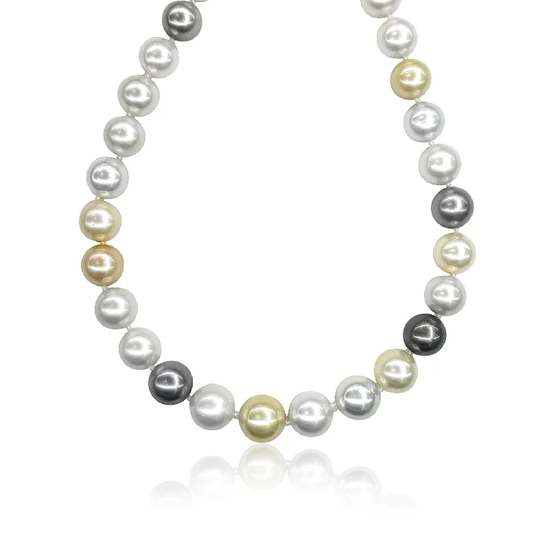 women’s charm necklaces-Graduated Natural Multi-Color South Sea Pearl Necklace 18K Yellow Gold