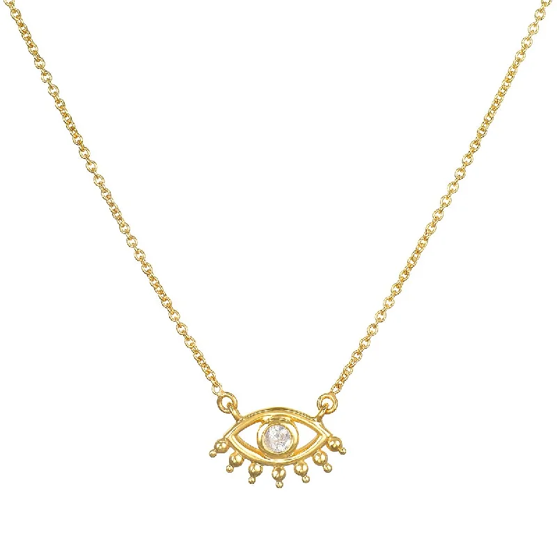 women’s trendy gold necklaces-Evil Eye Diamond 14kt Gold Necklace