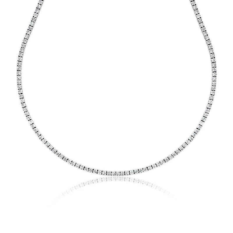 women’s glamorous necklaces-7.61 Cttw Round Diamond Tennis Necklace set in 14K White Gold