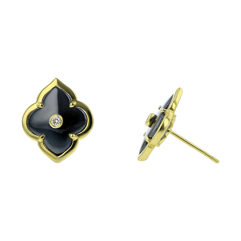 women’s stud earrings with stones-Gold and Diamond Les Fleurs Stud Earrings