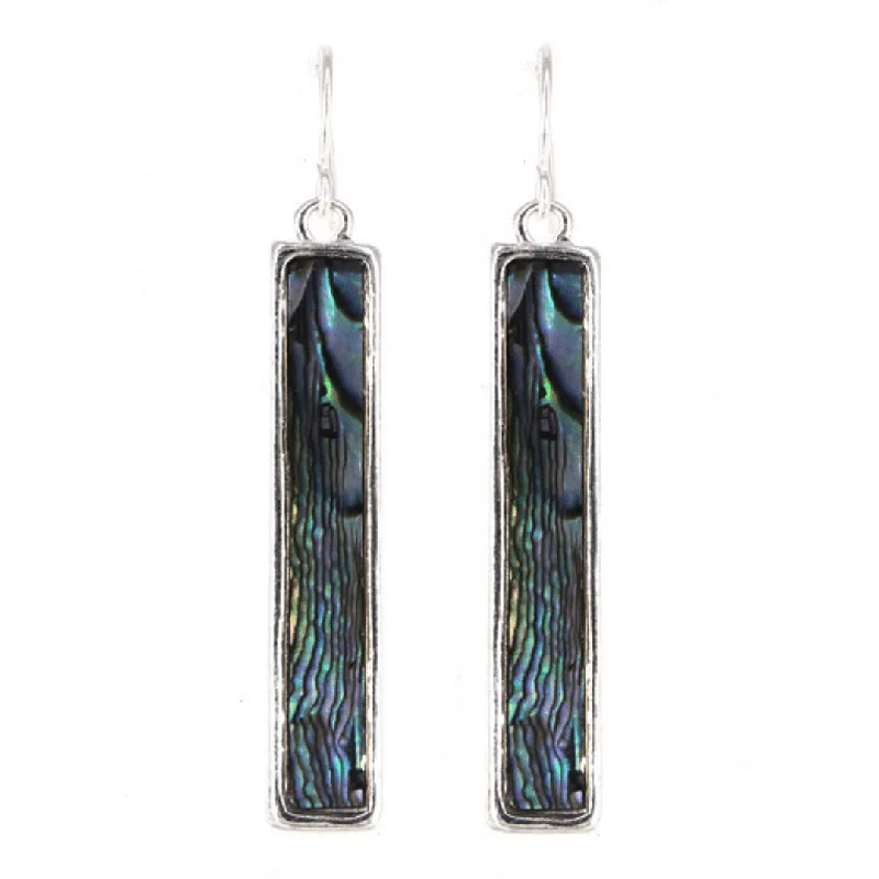 women’s gold tassel earrings-Silver Bar Abalone Earrings