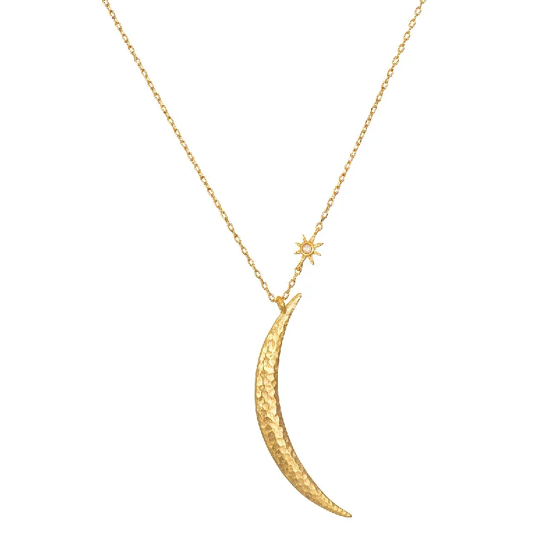 women’s diamond pendant necklaces-Illuminated Path Gold Moon Necklace