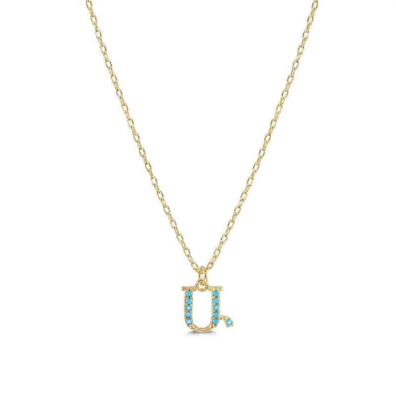 women’s fancy necklaces-Armenian Initial Necklace Gold w/ Turquoise Stones