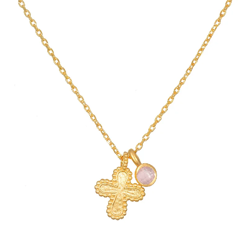 women’s engraved pendant necklaces-Compassionate Faith Rose Quartz Cross Necklace