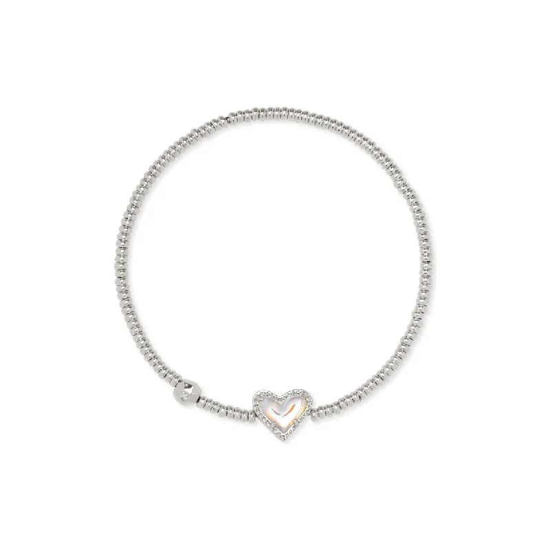 women’s fashion charm bangles-Kendra Scott Silver Ari Heart Stretch Bracelet in Dichroic Glass