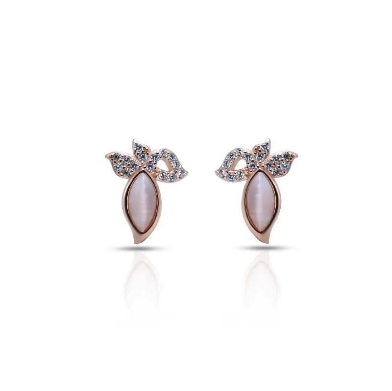 women’s personalized diamond earrings-Stunning Rose Gold Plated Silver Earrings Adorned with Pearl