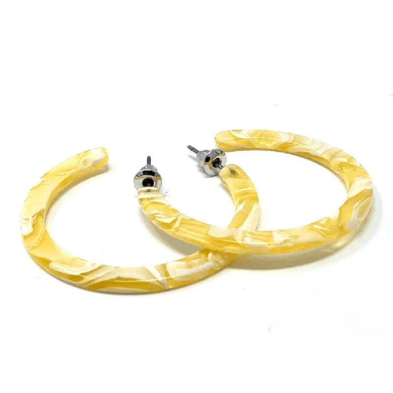 women’s chunky earrings-Yellow Marbled Resin Hoop Earrings