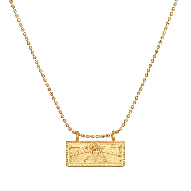 women’s trendy necklaces-November Citrine Sunburst Birthstone Tablet Necklace