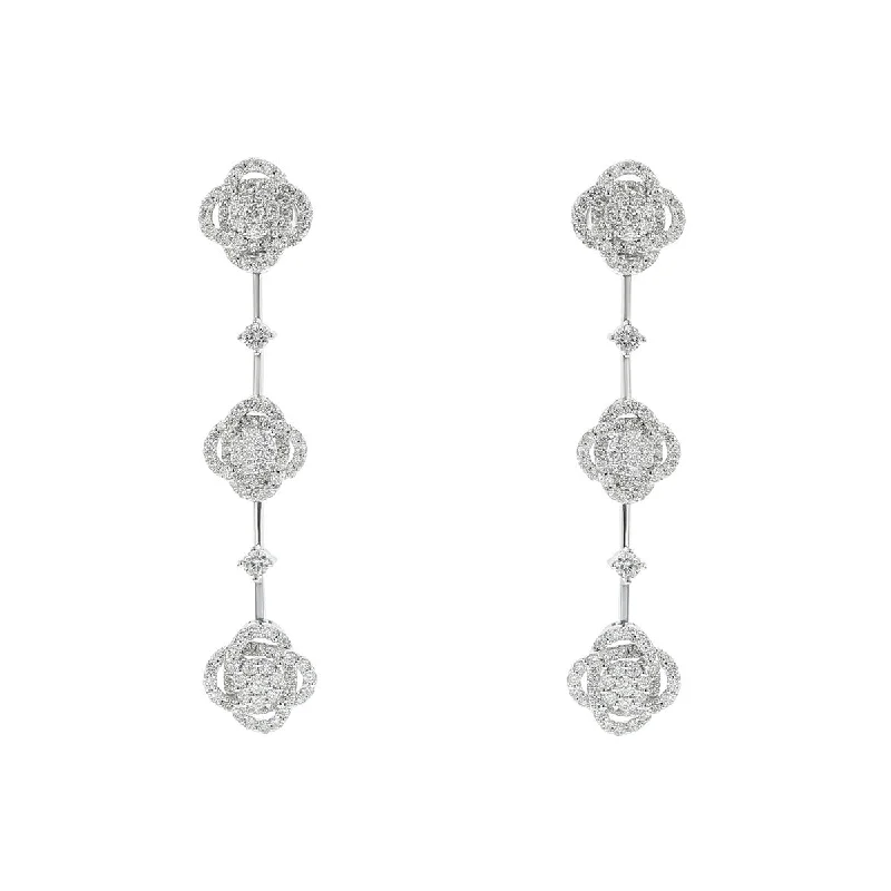 women’s cubic zirconia earrings-Diamond Flower Drop Dangle Earrings