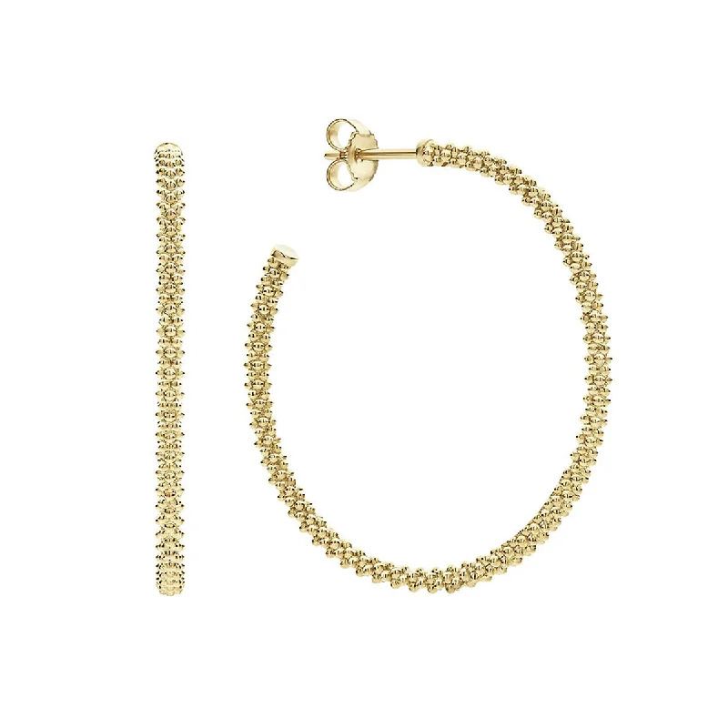 gold earrings for women-Caviar Gold Hoop Earrings