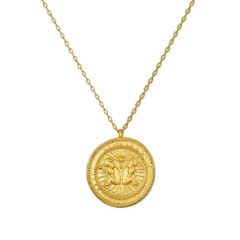 women’s gemstone pendant necklaces-Gemini Gold Zodiac Coin Necklace