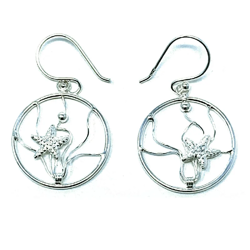 women’s textured earrings-Starfish Ocean Wave Sterling Silver Earrings