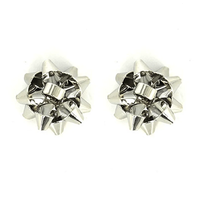 women’s crystal earrings-Silver Bow Stud Christmas Earrings