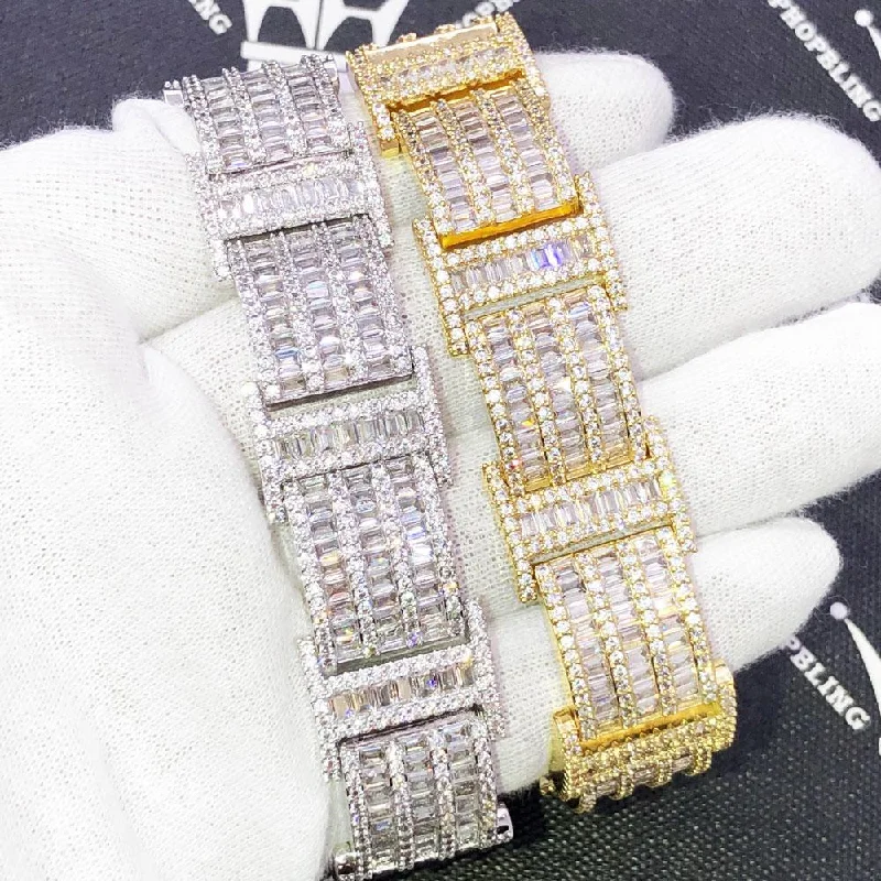 women’s antique bangles-I Bars Baguette VVS Iced Out Hip Hop Bracelet