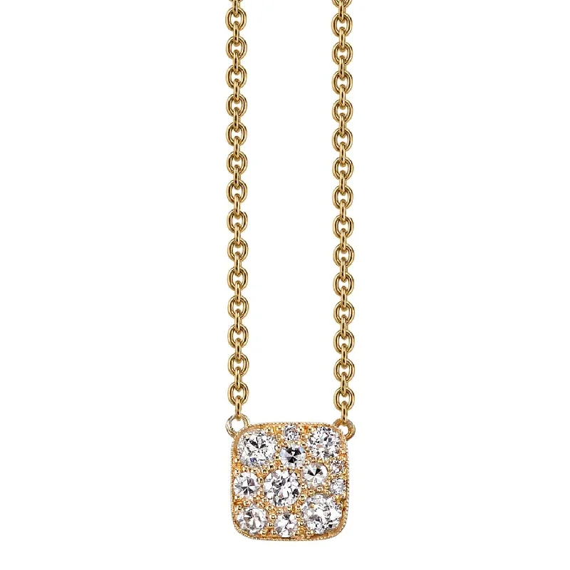 women’s long chain necklaces-MINI SQUARE COBBLESTONE PENDANT NECKLACE