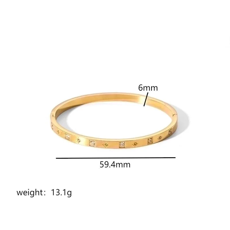 women’s adjustable bangles-Simple Style Rectangle Stainless Steel Polishing Plating Inlay Zircon 18k Gold Plated Bangle