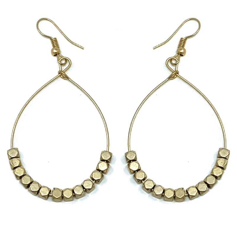 women’s romantic earrings-Worn Gold Beaded Hoop Earrings