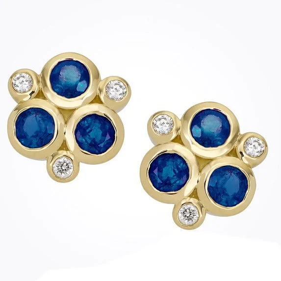 women’s oval earrings-Classic Trio Sapphire and Diamond Earrings