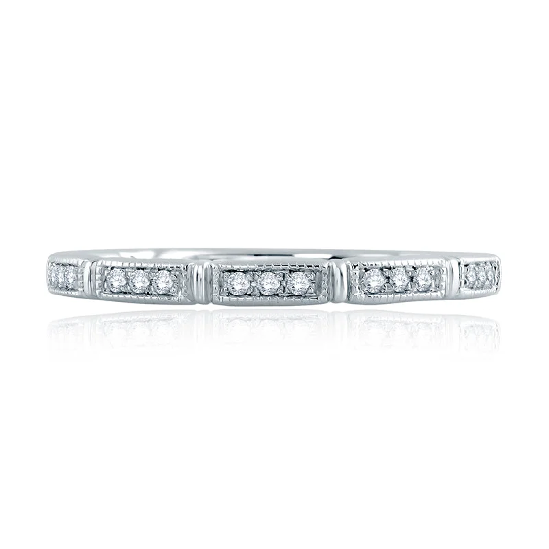 women’s bridal engagement rings-A.Jaffe Segmented Milgrain Accent Diamond Quilted Wedding Band MR2188Q/08