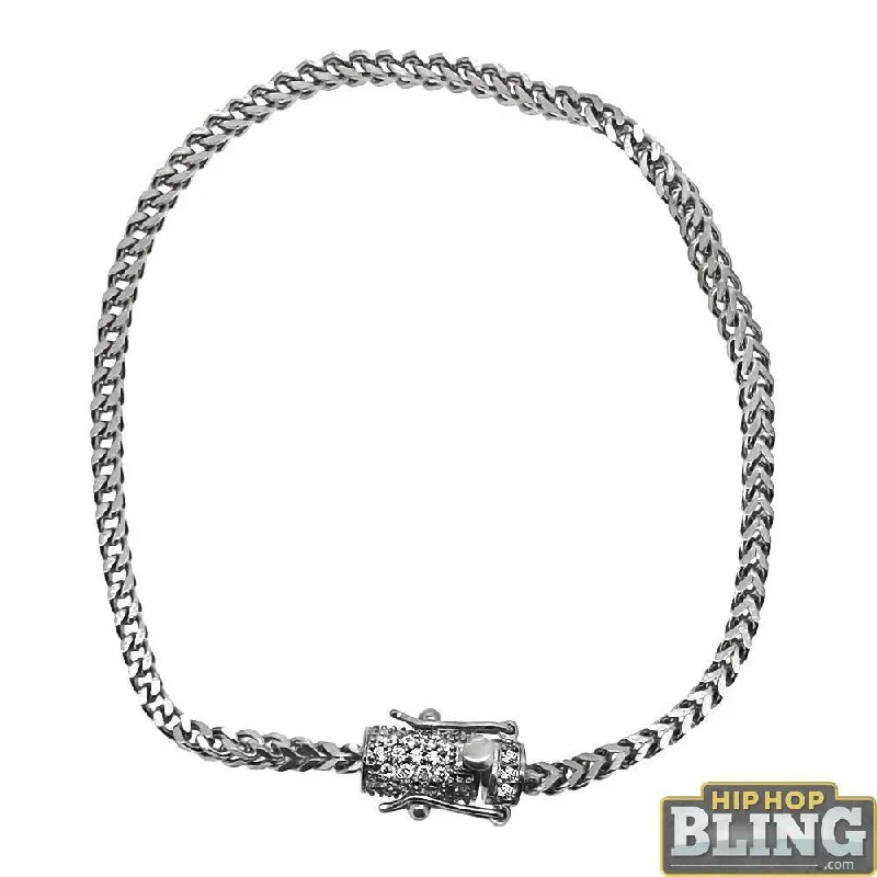 women’s silver cuff bracelets-CZ Diamond Lock 2.5MM Stainless Steel Franco Bracelet