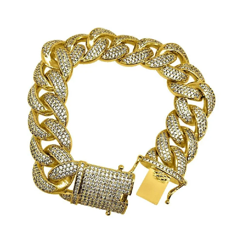 women’s simple bangles-19MM Miami Cuban Gold CZ Ice Lock CZ Bling Bracelet