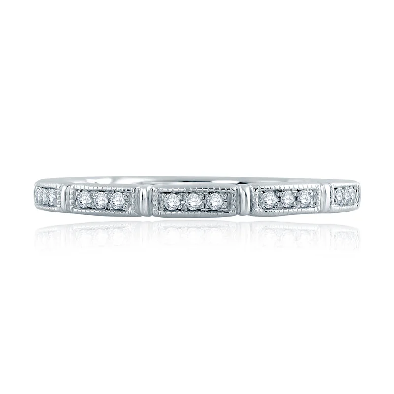 women’s engagement rings with a platinum band-A.Jaffe Segmented Milgrain Accent Diamond Quilted Wedding Band MR2189Q/08