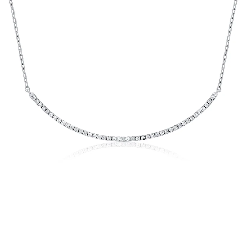 women’s custom necklaces-0.25 Cttw Diamond Curved Bar 14K White Gold Necklace