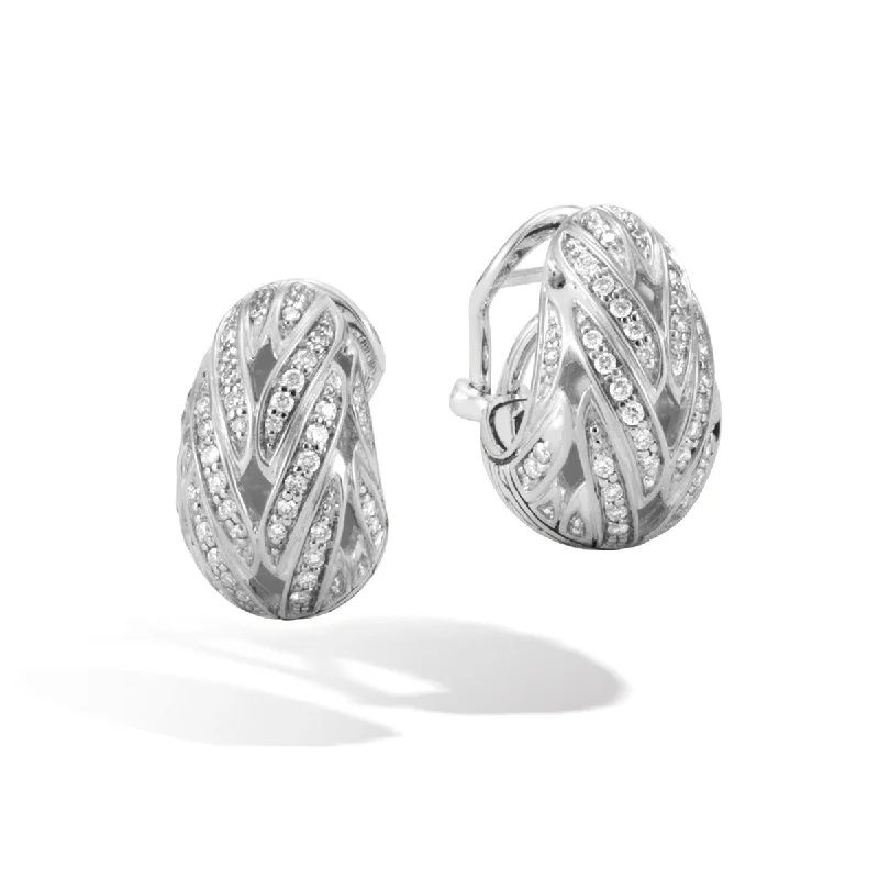 women’s heart-shaped earrings-Classic Chain Silver Diamond Pave Buddha Belly Earrings