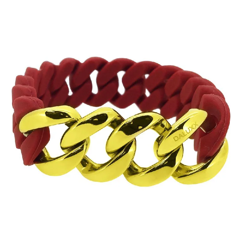 women’s luxury bangle sets-Gold Cuban Burgundy Rubber Bracelet