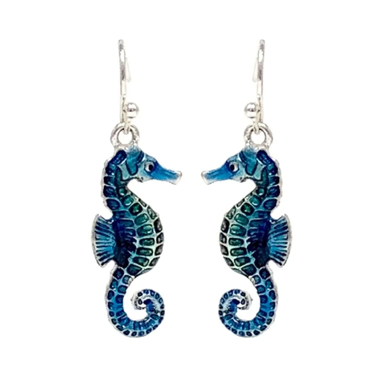 women’s bold earrings-Blue Seahorse Earrings