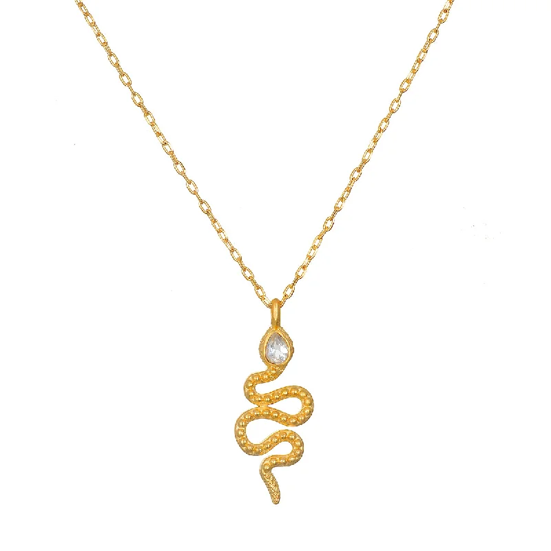 women’s vintage gold necklaces-Enduring Individuality White Topaz Snake Necklace