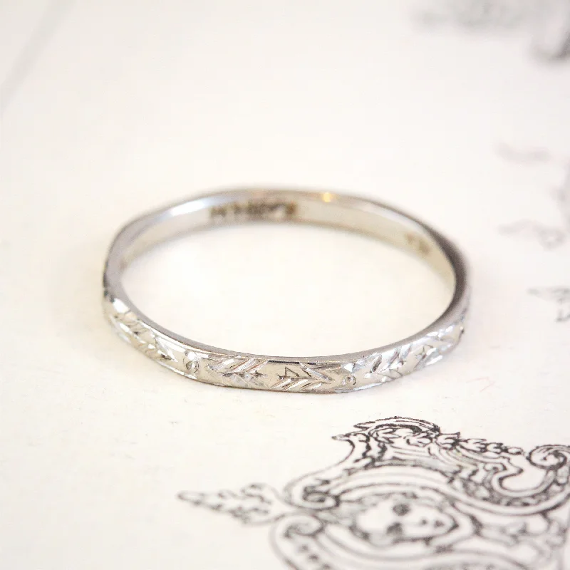 women’s engagement rings with a twist-Hand Engraved Vintage Size O or 7 Platinum Wedding Band