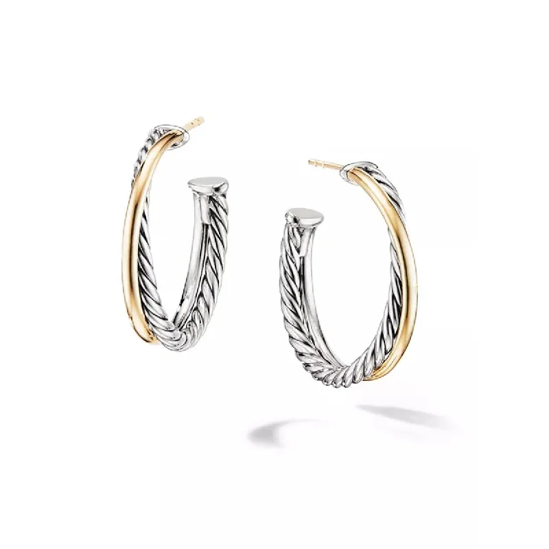 women’s art deco earrings-David Yurman 14K Crossover J Hoop Earrings