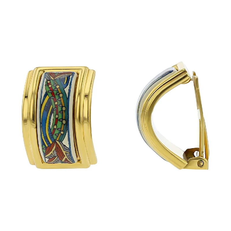 women’s fashion earrings-Hermes Painted Enamel Gold Plated Clip on Earrings